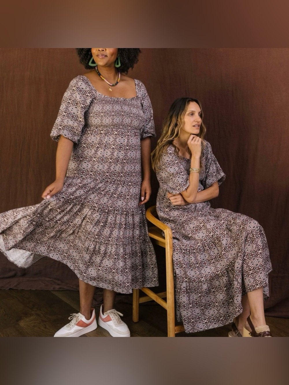 Noonday Collection Smocked Printed Cotton Blend Maxi Dress NWT L/XL